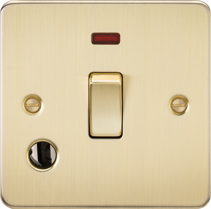 20A 1G DP Switch with Neon & Flex Outlet - Brushed Brass