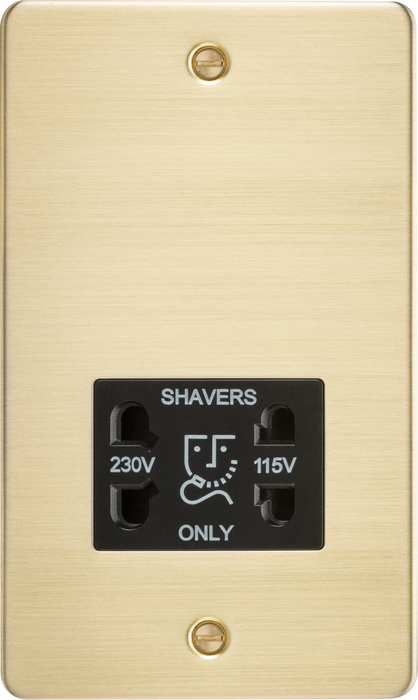 115/230V Dual Voltage Shaver Socket - Brushed Brass with Black Insert