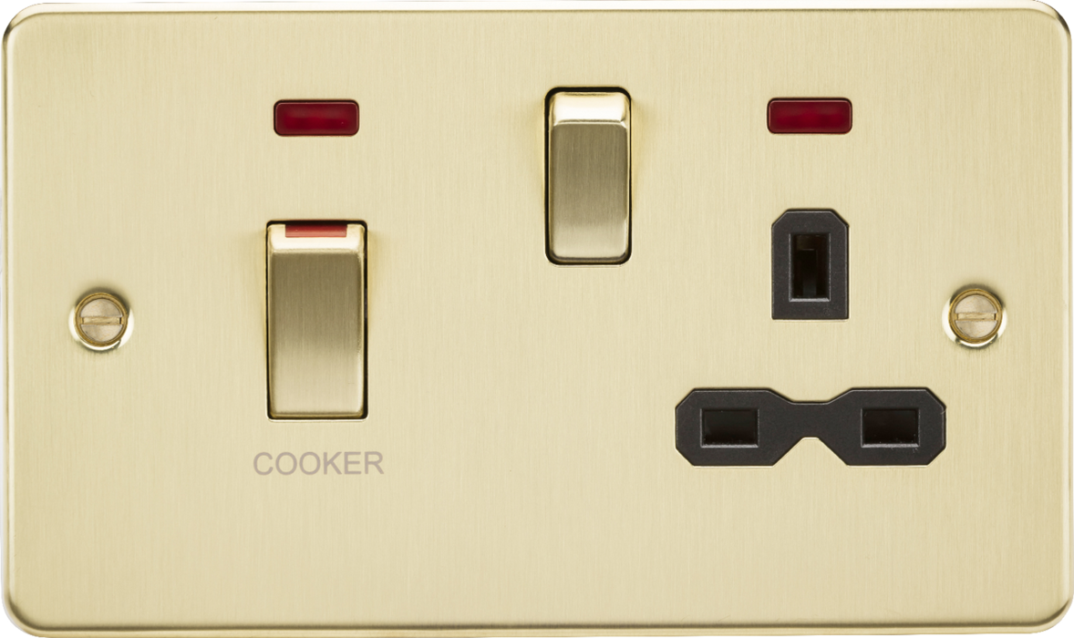 45A DP Switch & 13A Socket with Neons - Brushed Brass with Black Insert