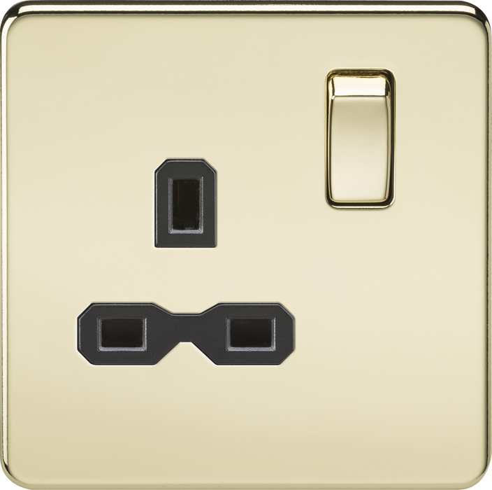 13A 1G DP Switched Socket - Polished Brass with Black Insert