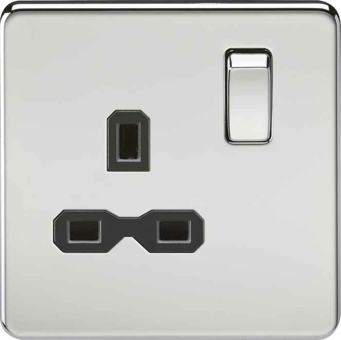 13A 1G DP Switched Socket - Polished Chrome with Black Insert