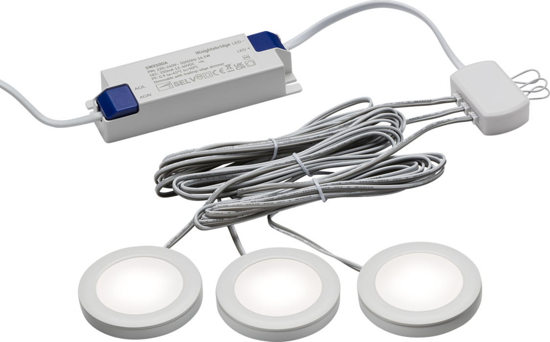 230V IP20 2.5W LED Dimmable Under Cabinet Lights in White - Pack of 3 - 4000K