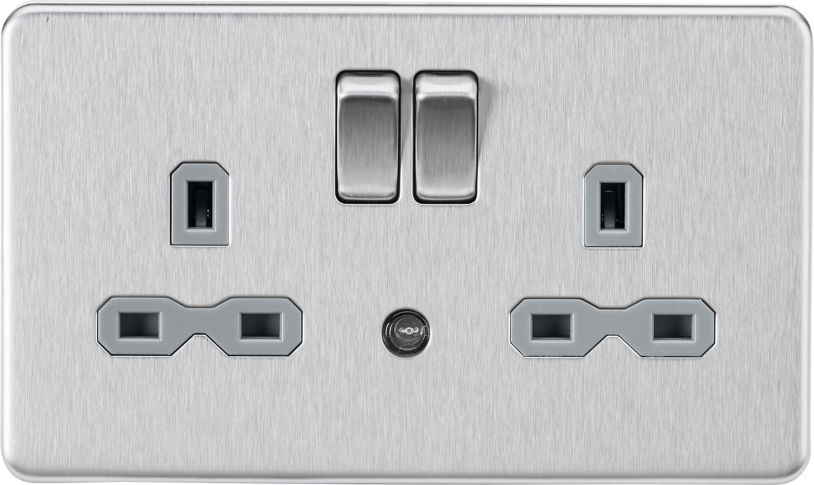 13A 2G DP Switched Socket with Photocell Nightlight Function - Brushed Chrome with Grey Insert