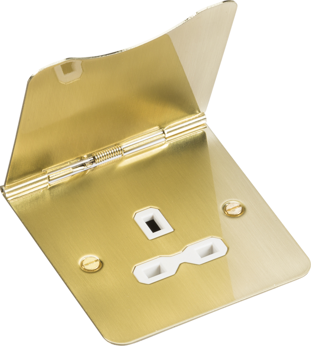 13A 1G Unswitched Floor Socket - Brushed Brass with White Insert