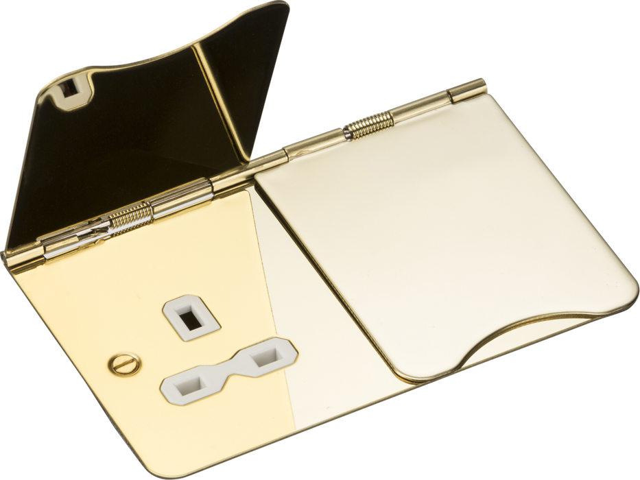 13A 2G Unswitched Floor Socket - Polished Brass with White Insert