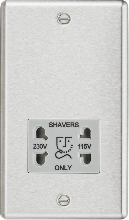 115/230V Dual Voltage Shaver Socket - Brushed Chrome with Grey Insert