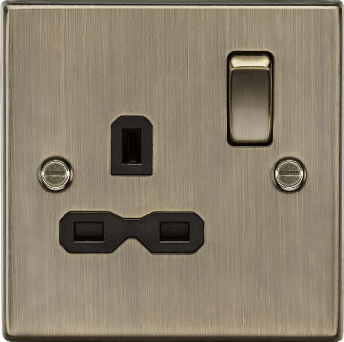 13A 1G DP Switched Socket - Antique Brass with Black Insert