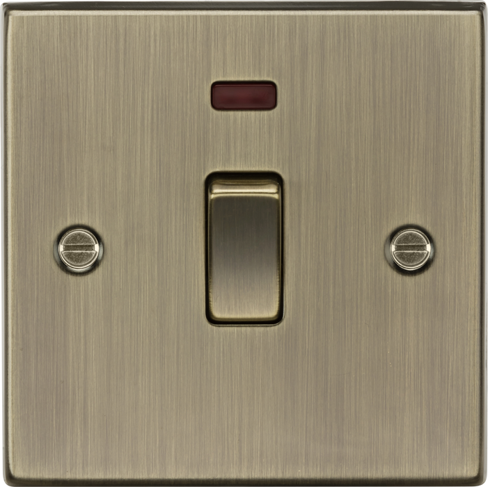 20A 1G DP Switch with Neon - Antique Brass