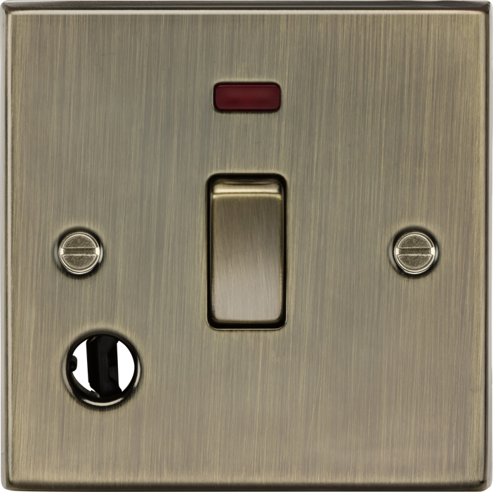 20A 1G DP Switch with Neon & Flex Outlet - Antique Brass