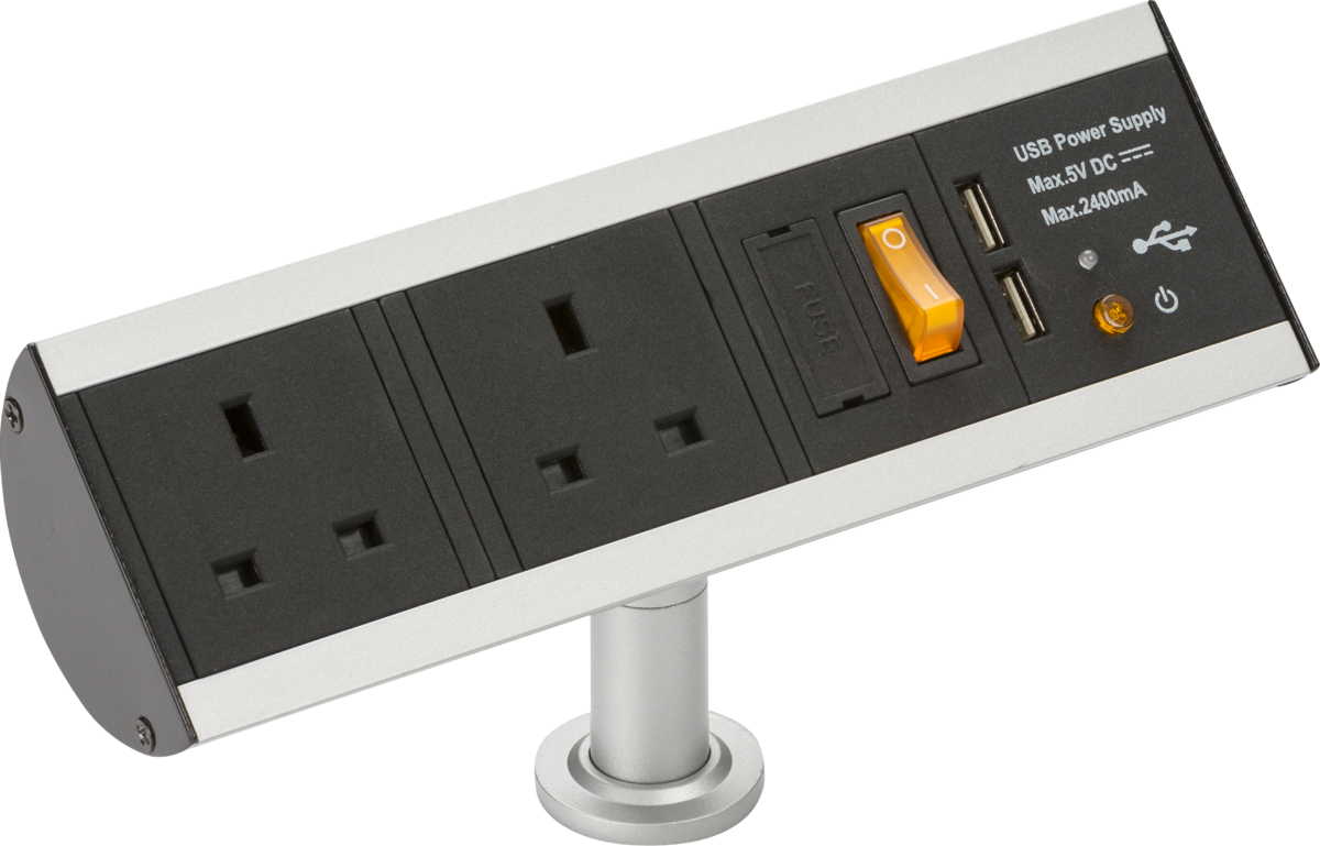 Desktop 13A 2G Socket with Dual USB-A (5V DC 2.4A shared) Max. 12W ...
