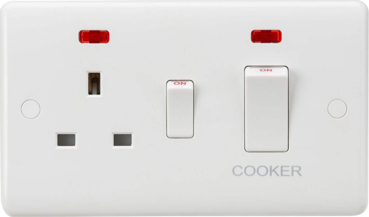 45A DP Switch & 13A Socket with Neons - White Rocker