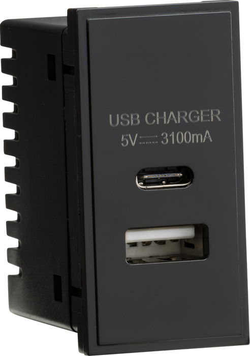 Dual USB Charger (3.1A) Module 25 x 50mm - Black