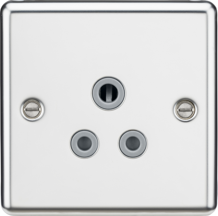 5A Unswitched Socket - Rounded Edge Polished Chrome Finish with Grey Insert