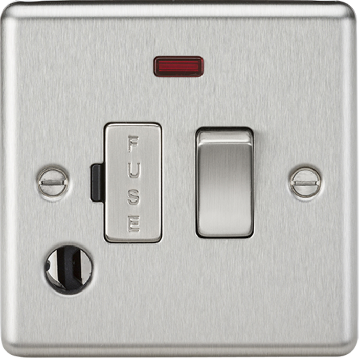 13A Switched Fused Spur Unit with Neon & Flex Outlet - Brushed Chrome