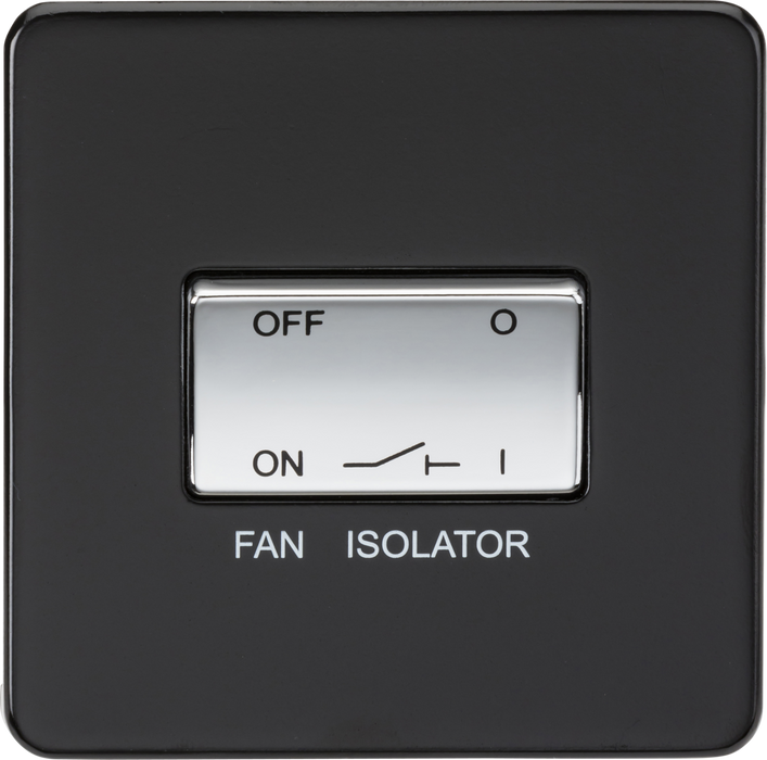 10AX Fan Isolator Switch - Matt Black with Chrome Rocker