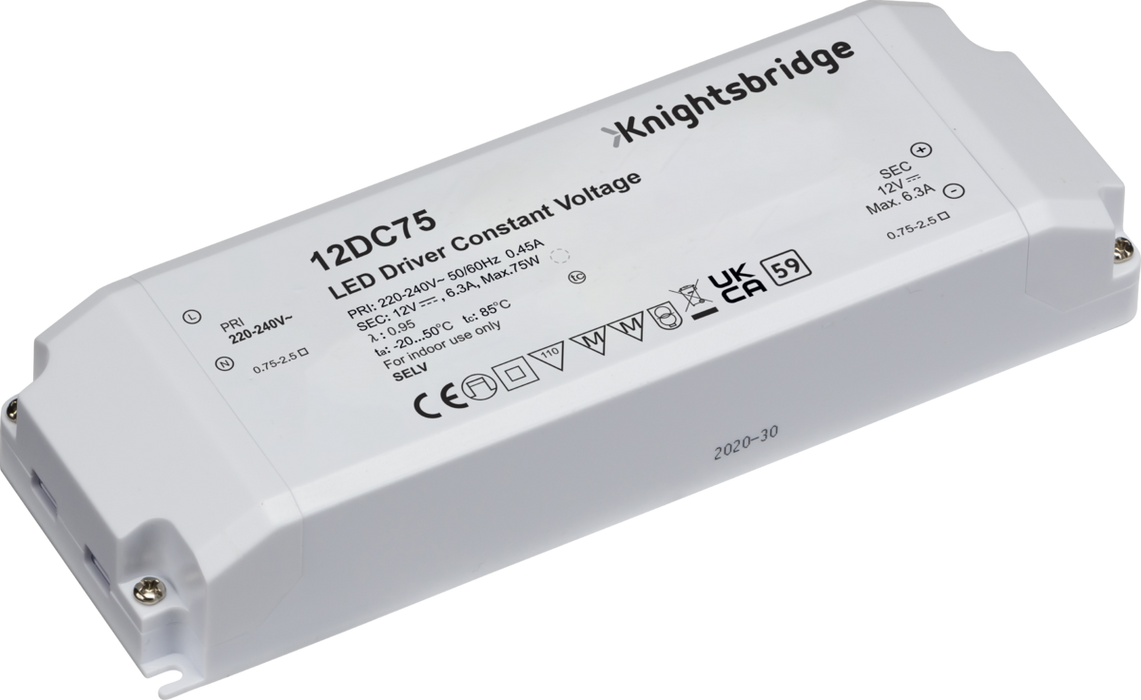 IP20 12V 75W DC LED Driver - Constant Voltage