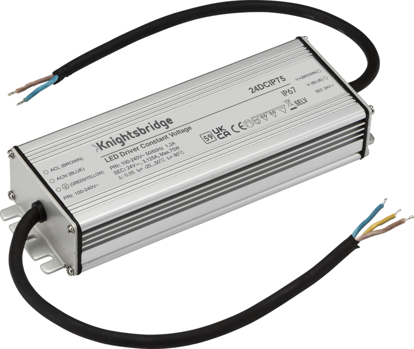 24V IP67 75W DC LED Driver - Constant Voltage