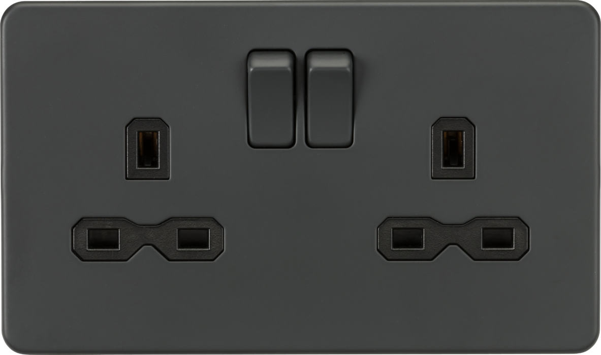 13A 2G DP Switched Socket with Twin Earths - Anthracite with Black insert