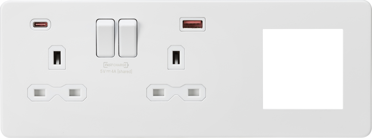 13A 2G DP Socket +2G Modular + Dual USB A+C 12V DC 1.5A (Max. 18W) - M ...
