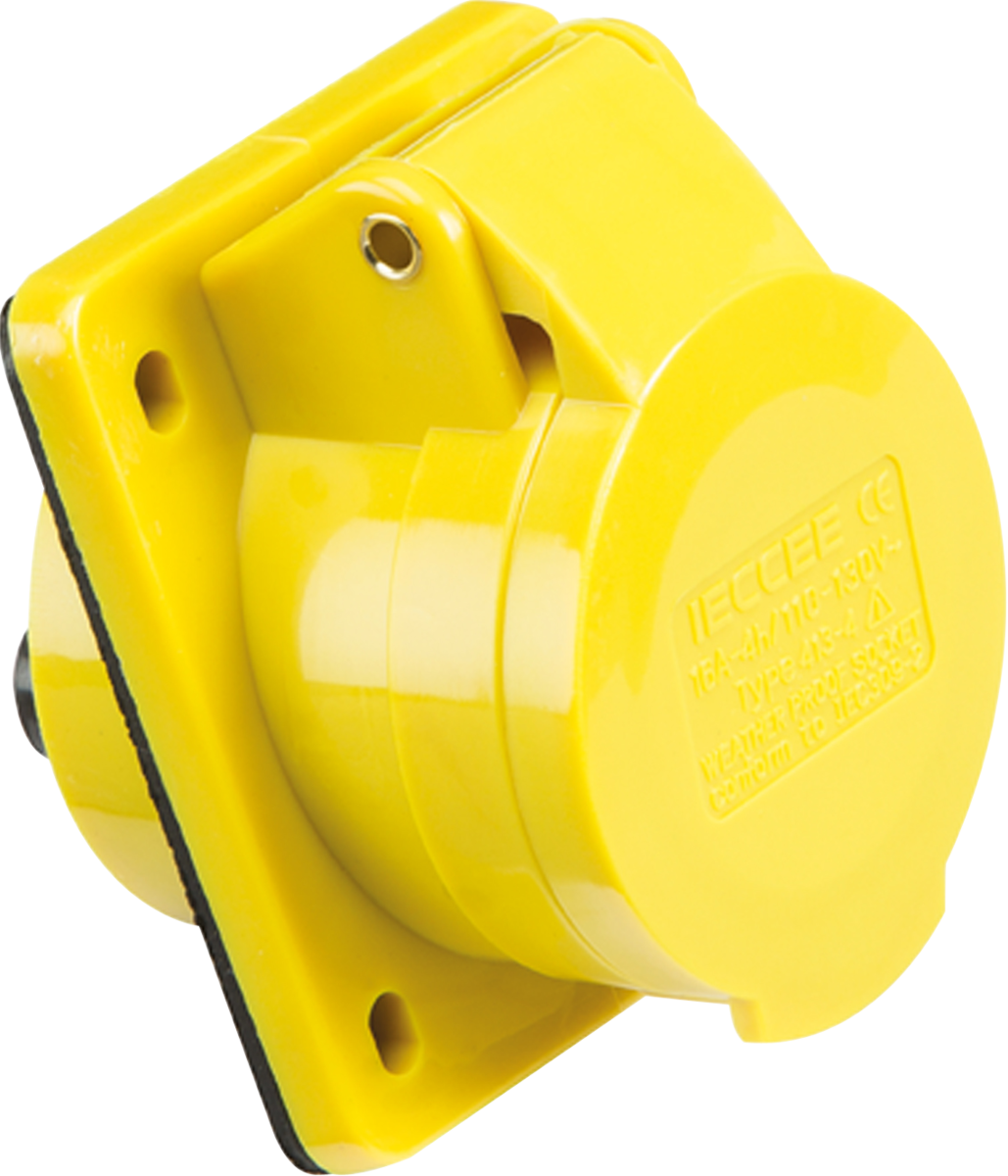 110V IP44 16A Angled Panel Mount Socket 2P+E — Derby Firelec Ltd