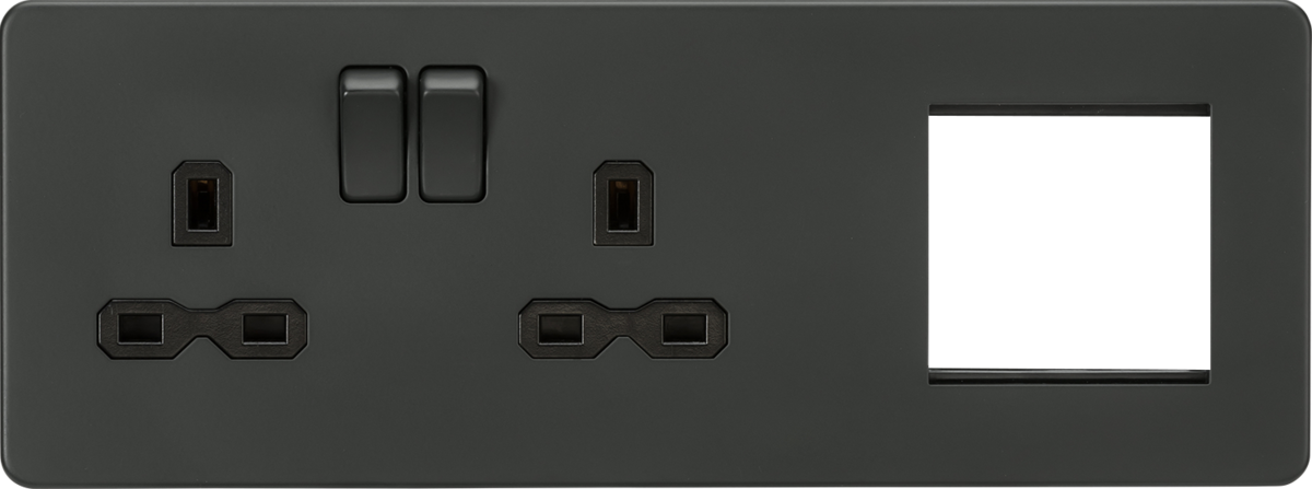 13A 2G DP Socket + 2G Modular Combination Plate - Anthracite with Black insert