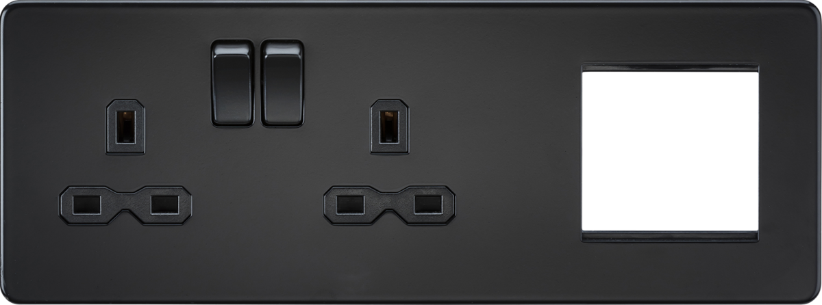 13A 2G DP Socket + 2G Modular Combination Plate - Matt Black with Blac ...