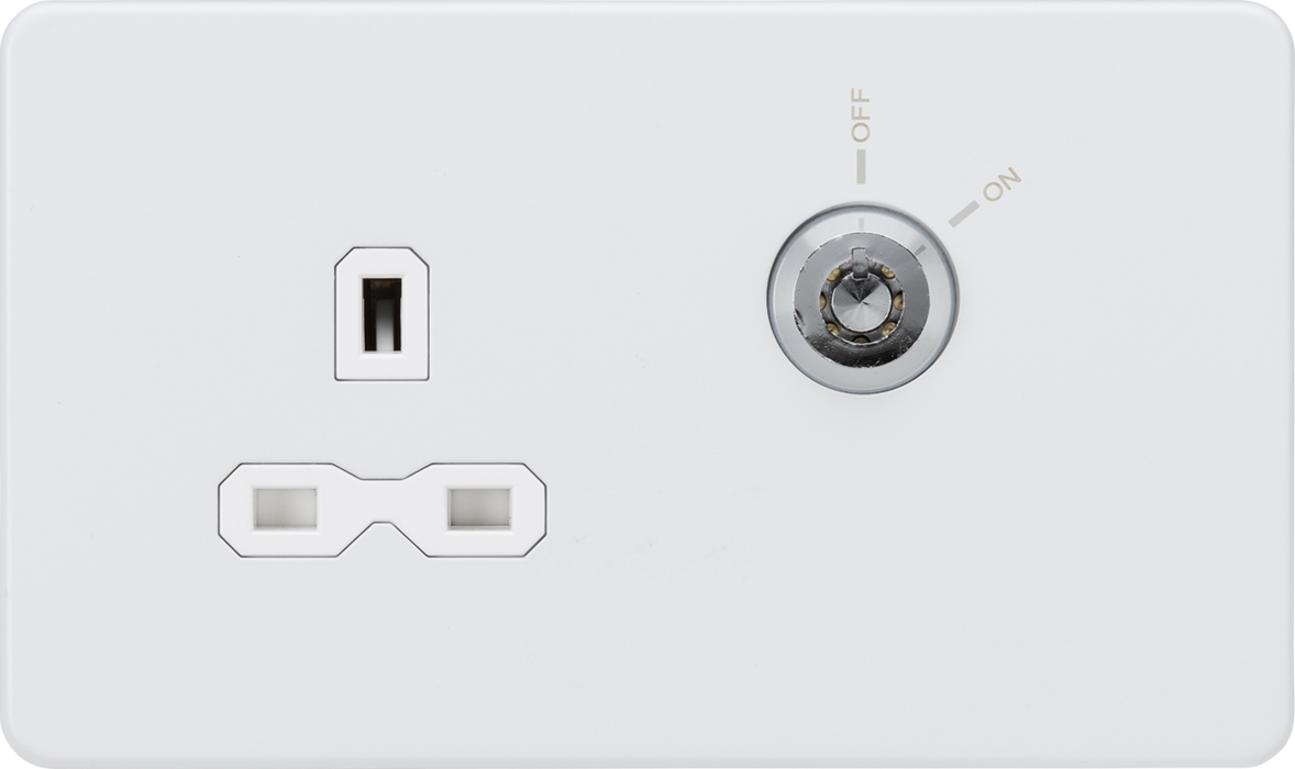 13A DP Key Lockable Socket (2G Plate) - Matt White with White Insert